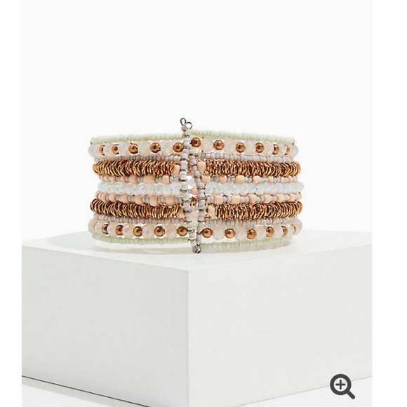 COPPER-TONE & CORAL BEADED CUFF BRACELET - Picture 3 of 3